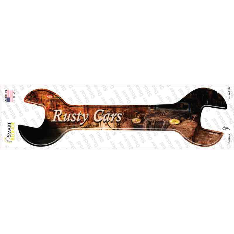 W-133s-M Rusty Cars Novelty Wrench Sticker Decal - Medium