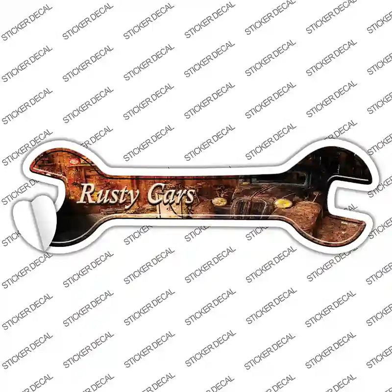 W-133s-S Rusty Cars Novelty Wrench Sticker Decal - Small