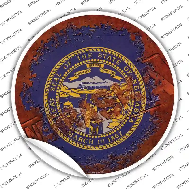 C-1192s-XL Nebraska Rusty Stamped Novelty Circle Sticker Decal - Extra Large