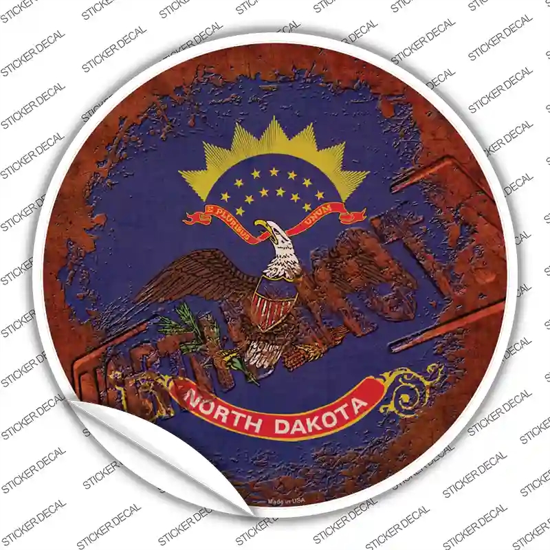 C-1199s-XL North Dakota Rusty Stamped Novelty Circle Sticker Decal - Extra Large