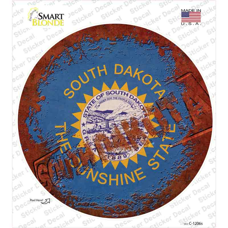 C-1206s-M South Dakota Rusty Stamped Novelty Circle Sticker Decal - Medium