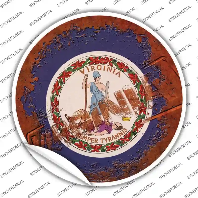 C-1211s-XL Virginia Rusty Stamped Novelty Circle Sticker Decal - Extra Large