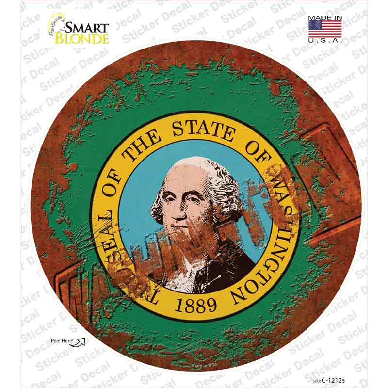C-1212s-M Washington Rusty Stamped Novelty Circle Sticker Decal - Medium