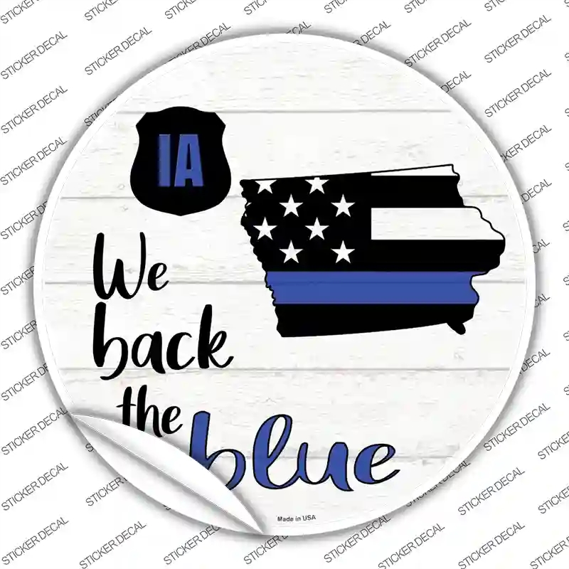 C-1244s-L Iowa Back the Blue Novelty Circle Sticker Decal - Large