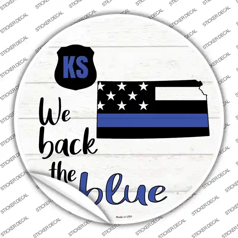 C-1245s-L Kansas Back the Blue Novelty Circle Sticker Decal - Large