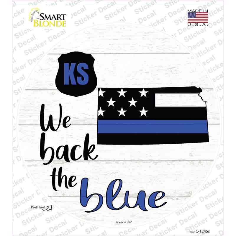 C-1245s-M Kansas Back the Blue Novelty Circle Sticker Decal - Medium
