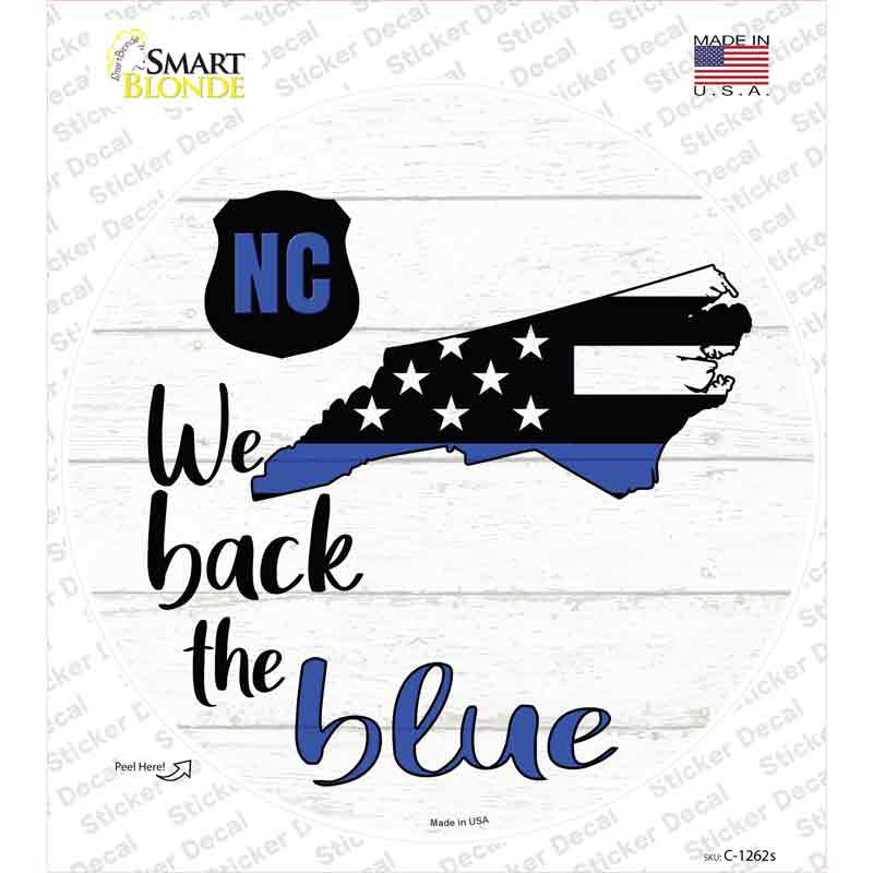 C-1262s-M North Carolina Back the Blue Novelty Circle Sticker Decal - Medium