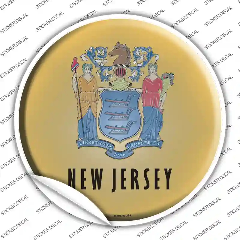 C-129s-S   Jersey State Flag Novelty Circle Sticker Decal - Small