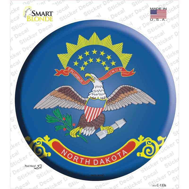 C-133s-M North Dakota State Flag Novelty Circle Sticker Decal - Medium