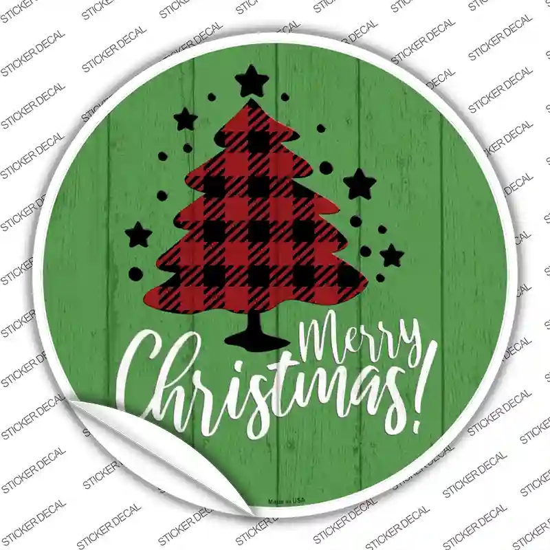 C-1360s-S Merry Christmas with Tree Novelty Circle Sticker Decal - Small