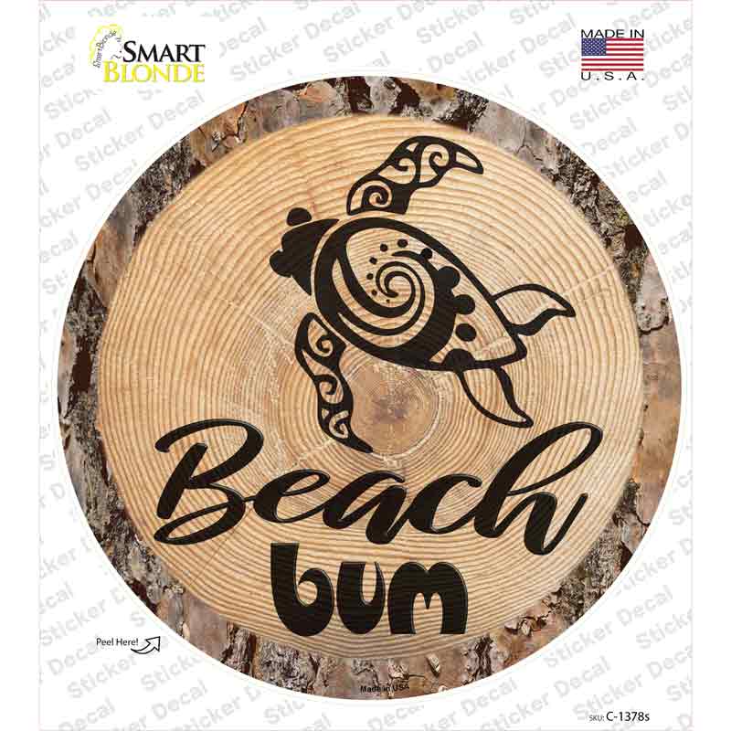 C-1378s-M Beach Bum Seaturtle Novelty Circle Sticker Decal - Medium