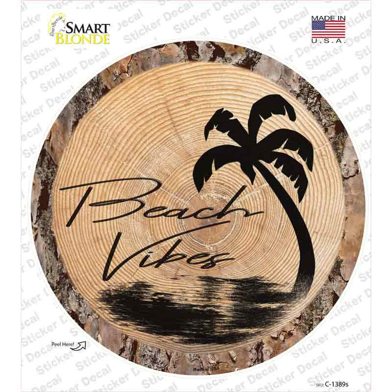C-1389s-M Beach Vibes Wood Novelty Circle Sticker Decal - Medium