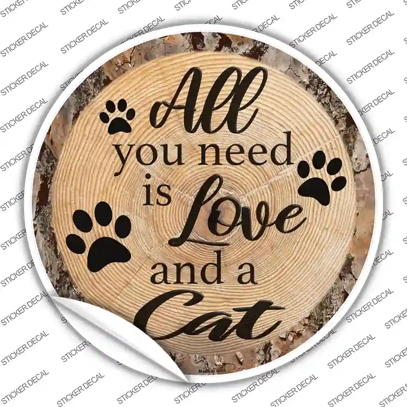 C-1391s-S Love & A Cat Novelty Circle Sticker Decal - Small