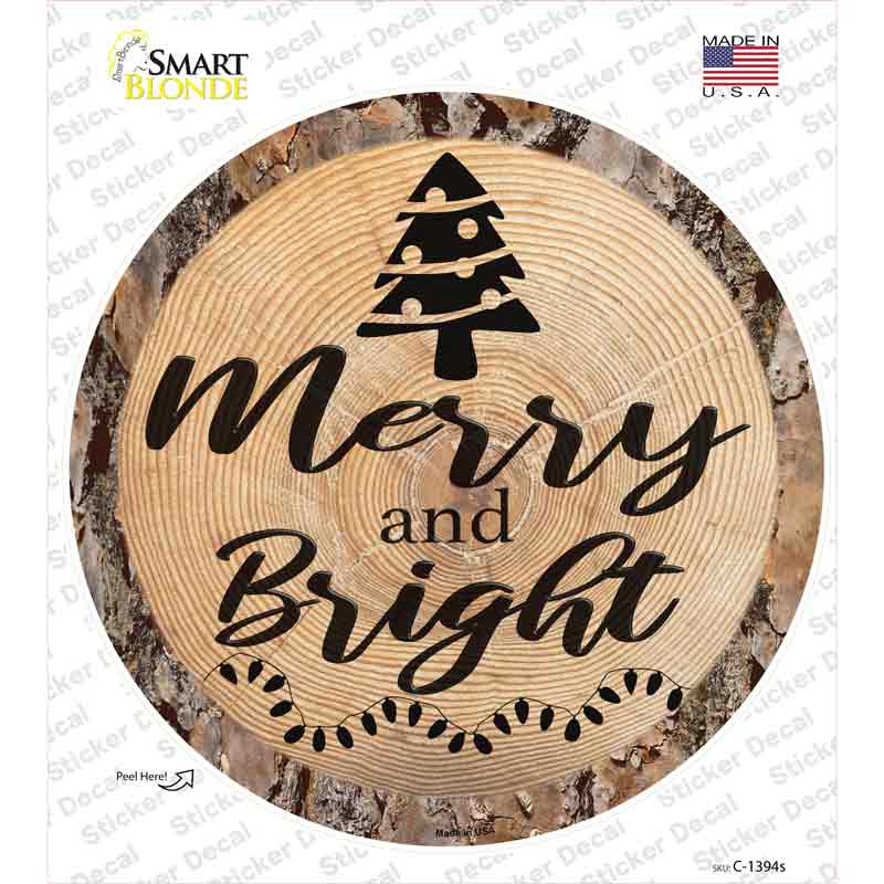 C-1394s-M Merry & Bright Novelty Circle Sticker Decal - Medium