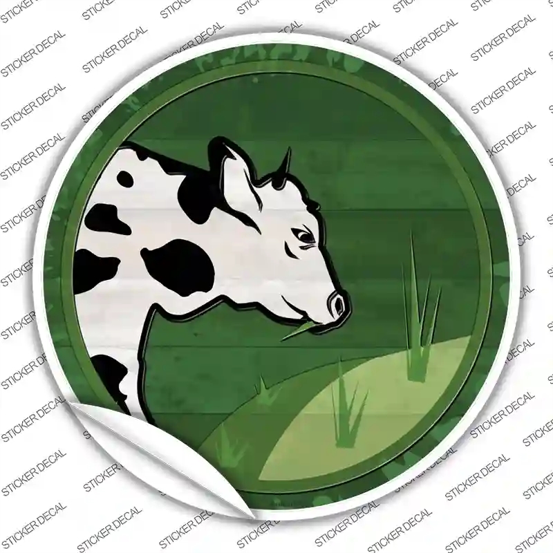 C-1423s-XL Cow Eating Grass Novelty Circle Sticker Decal - Extra Large