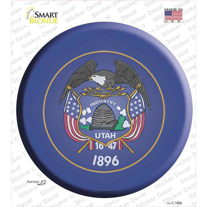 C-143s-M Utah State Flag Novelty Circle Sticker Decal - Medium