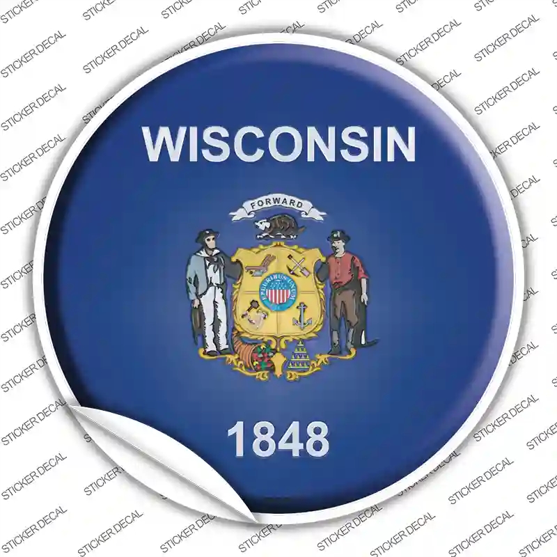 C-148s-S Wisconsin State Flag Novelty Circle Sticker Decal - Small