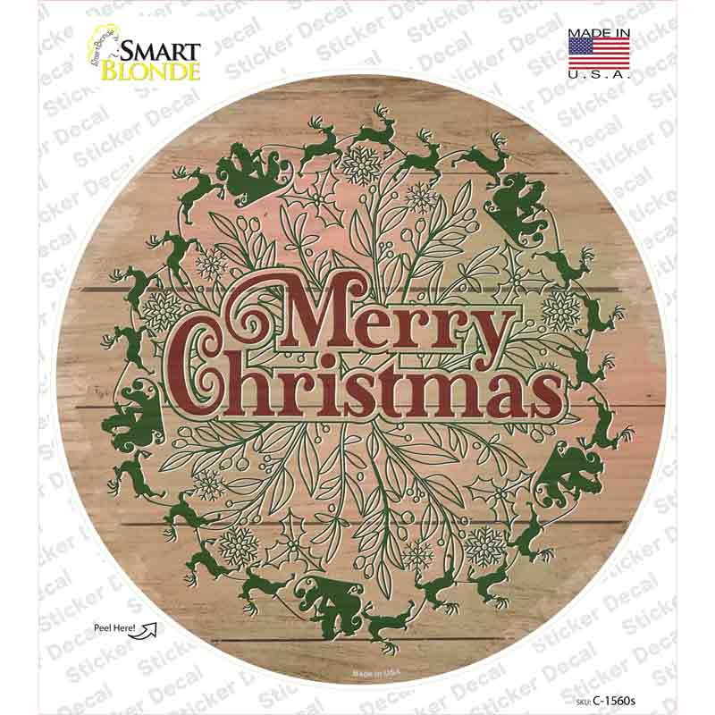 C-1560s-M Merry Christmas with Santa Novelty Circle Sticker Decal - Medium