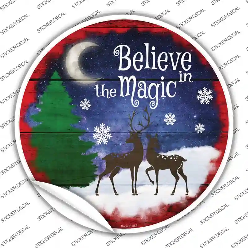 C-1562s-S Believe in Magic Reindeer Novelty Circle Sticker Decal - Small