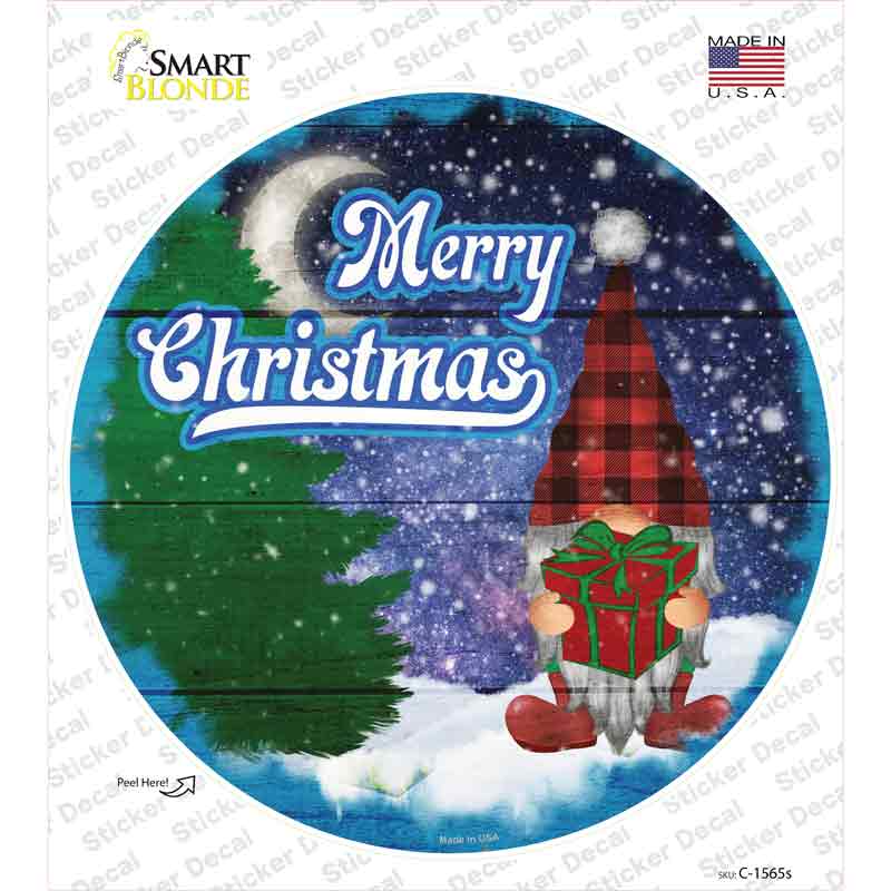 C-1565s-M Merry Christmas Gnome Novelty Circle Sticker Decal - Medium