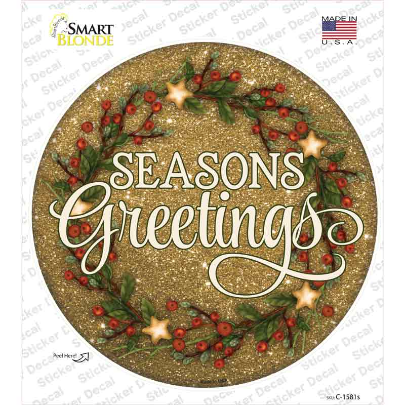 C-1581s-M Seasons Greetings Glitter Novelty Circle Sticker Decal - Medium