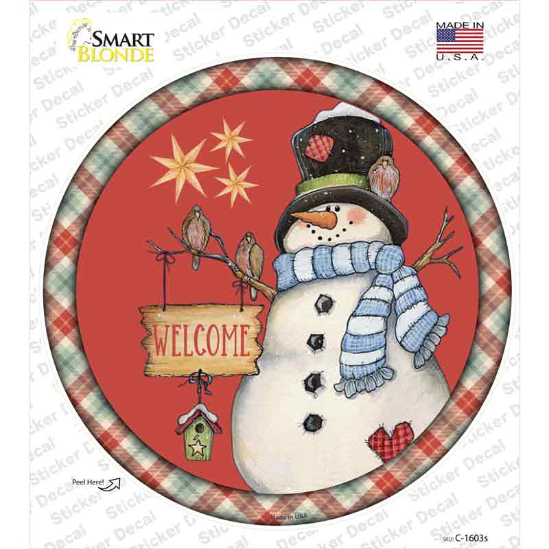 C-1603s-M Welcome Snowman Novelty Circle Sticker Decal - Medium