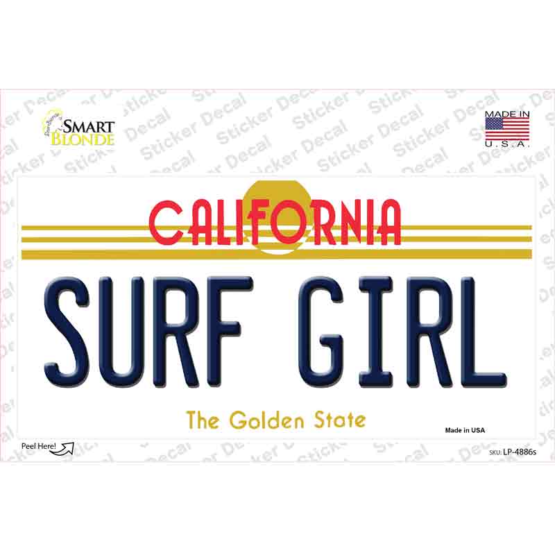 LP-4886s-M Surf Girl California Novelty Sticker Decal - Medium