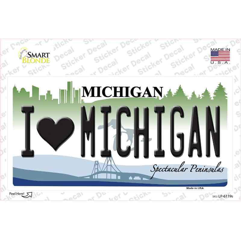 LP-6119s-M I Love Michigan Novelty Sticker Decal - Medium