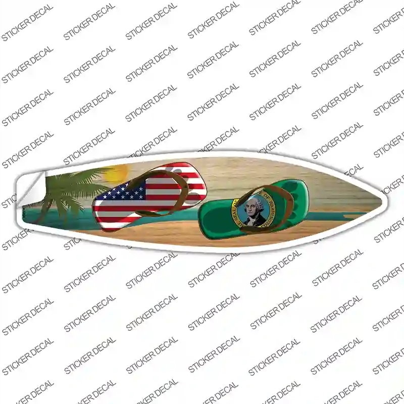 SB-285s-L Washington Flag Flip Flop Novelty Surfboard Sticker Decal - Large