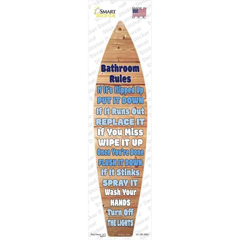 SB-300s-M Bathroom Rules Novelty Surfboard Sticker Decal - Medium