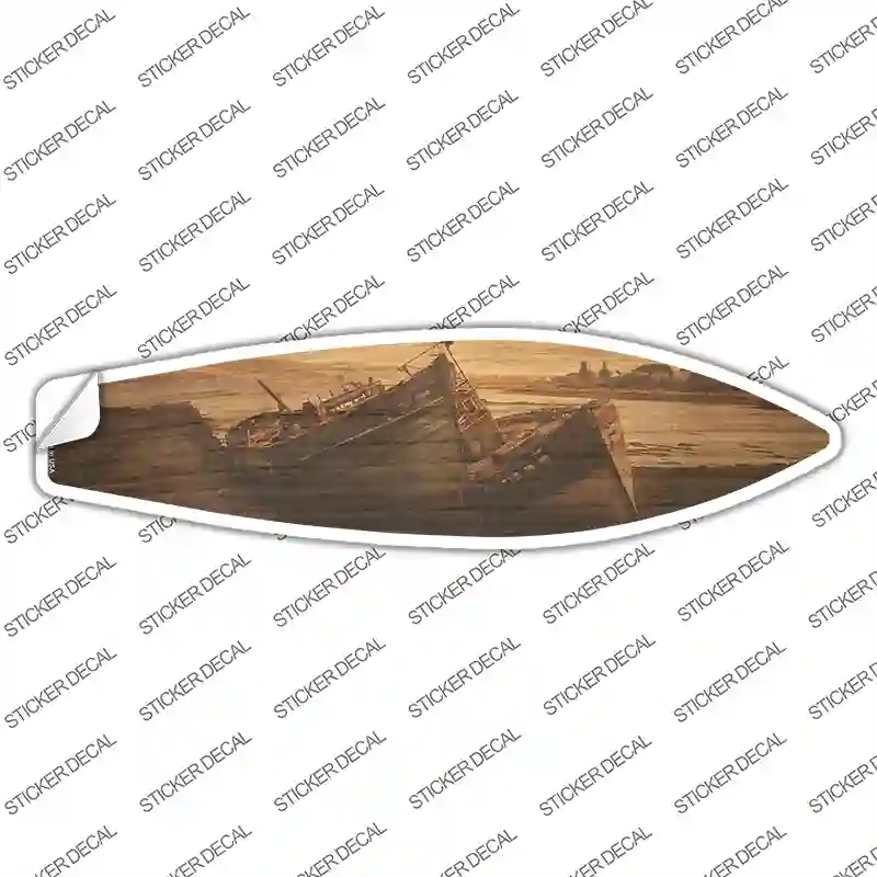 SB-421s-L Vintage Wrecked Boat Novelty Surfboard Sticker Decal - Large