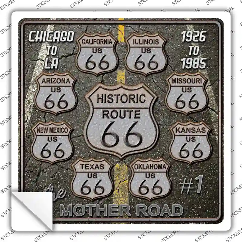 SQ-071s-S Route 66 Black Top Novelty Square Sticker Decal - Small