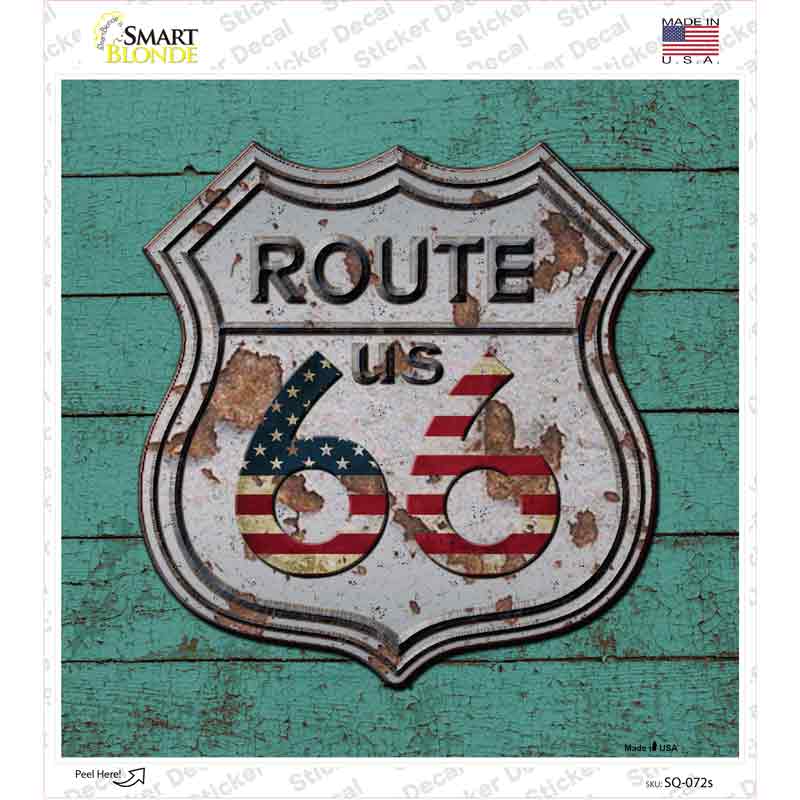 SQ-072s-M Route 66 Vintage on Wood Novelty Square Sticker Decal - Medium