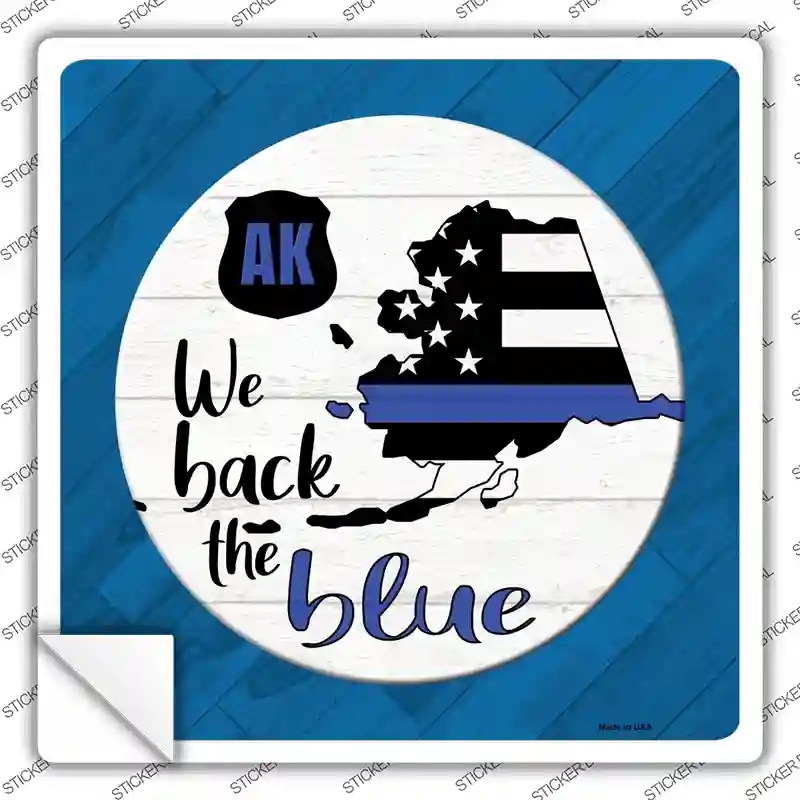 SQ-1004s-L Alaska Back the Blue Novelty Square Sticker Decal - Large