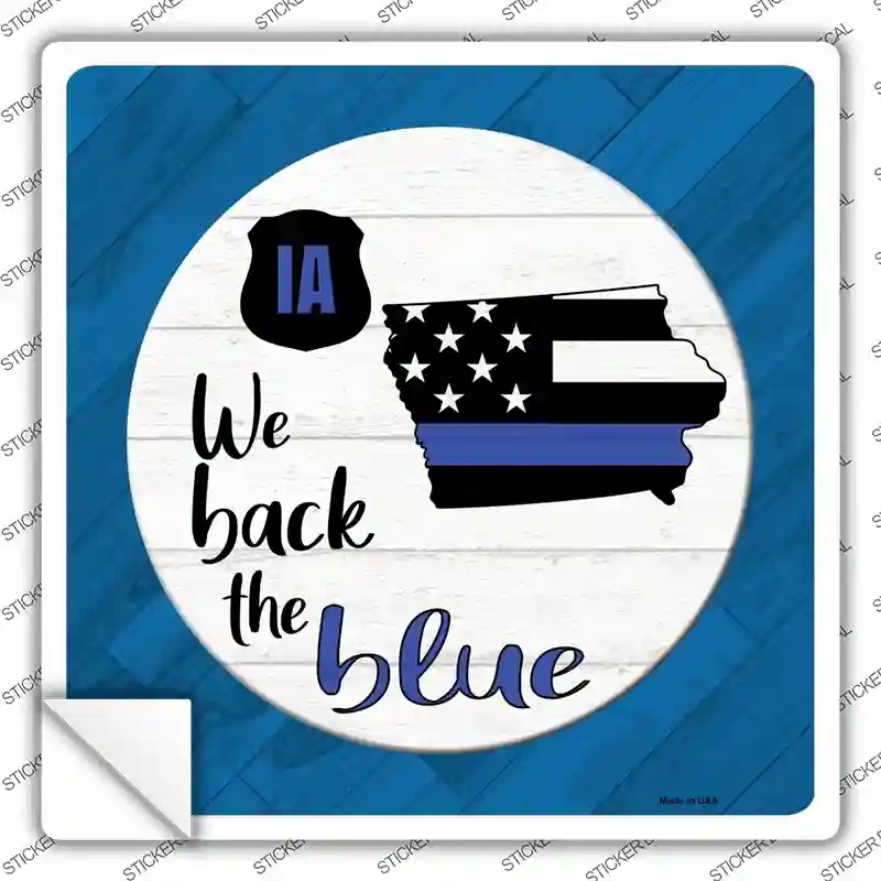 SQ-1017s-S Iowa Back the Blue Novelty Square Sticker Decal - Small