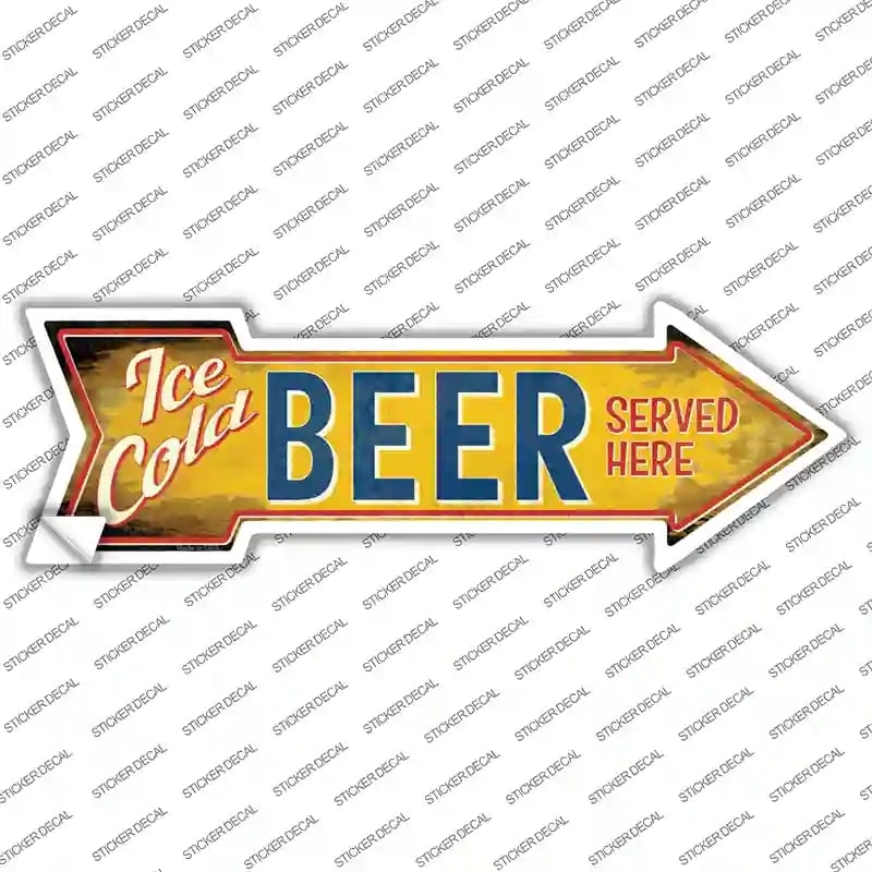 A-411s-L Ice Cold Beer Served Here Novelty Arrow Sticker Decal - Large