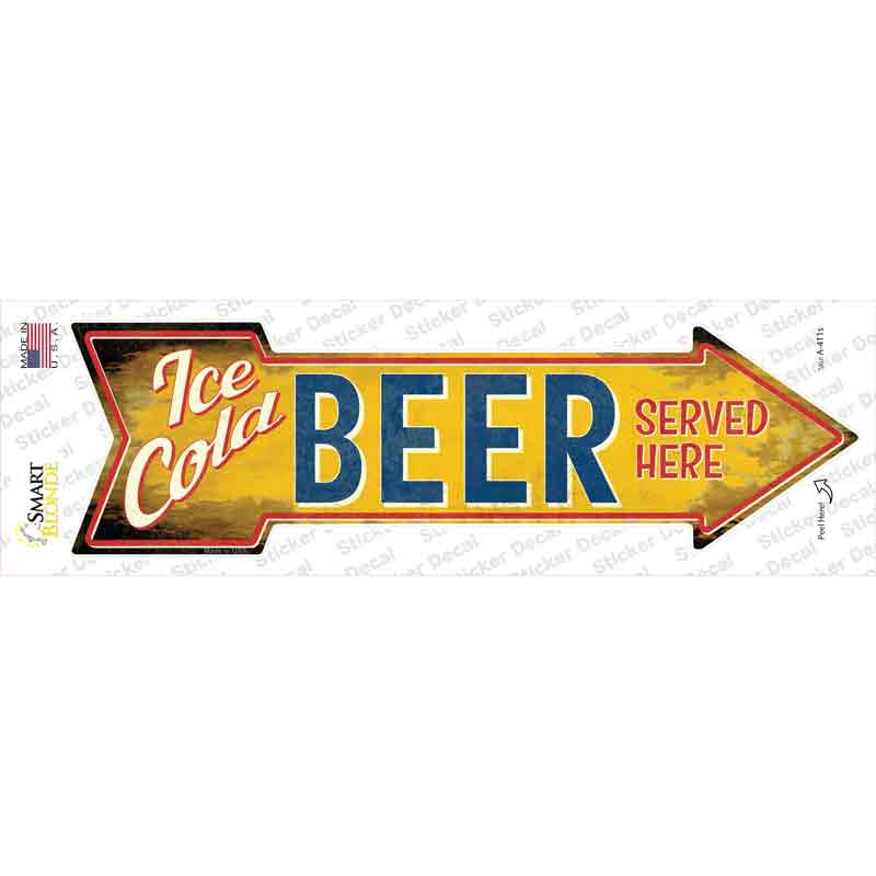 A-411s-M Ice Cold Beer Served Here Novelty Arrow Sticker Decal - Medium