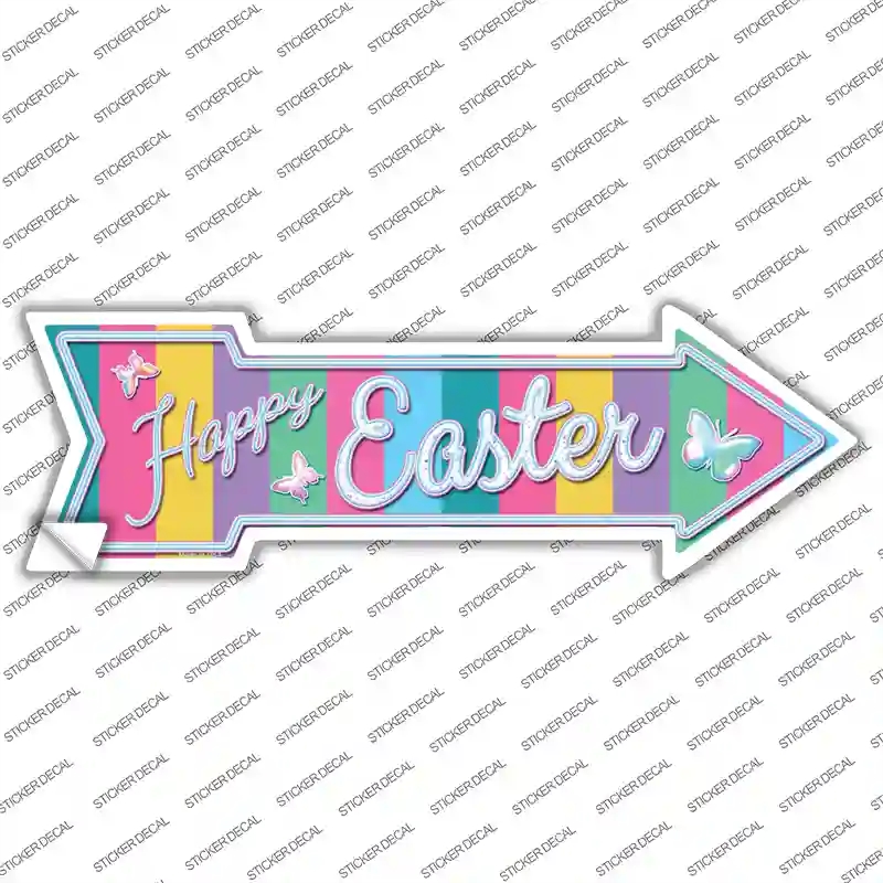 A-398s-L Happy Easter with Butterflies Novelty Arrow Sticker Decal - Large