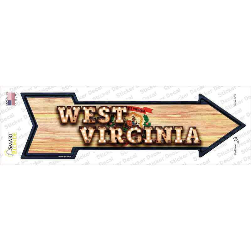 A-628s-M West Virginia Bulb Lettering Novelty Arrow Sticker Decal - Medium