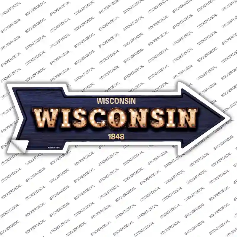 A-629s-S Wisconsin Bulb Lettering Novelty Arrow Sticker Decal - Small