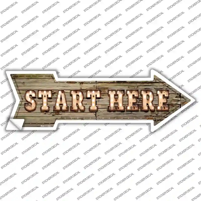 A-475s-L Start Here Bulb Letters Novelty Arrow Sticker Decal - Large