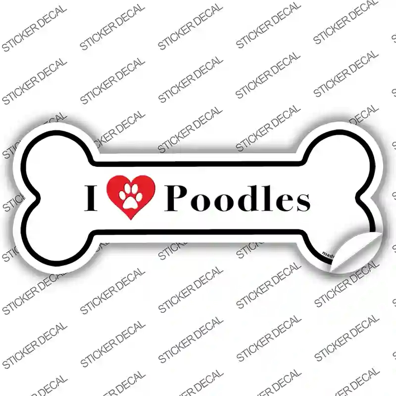B-135s-L I Love Poodles Novelty Bone Sticker Decal - Large