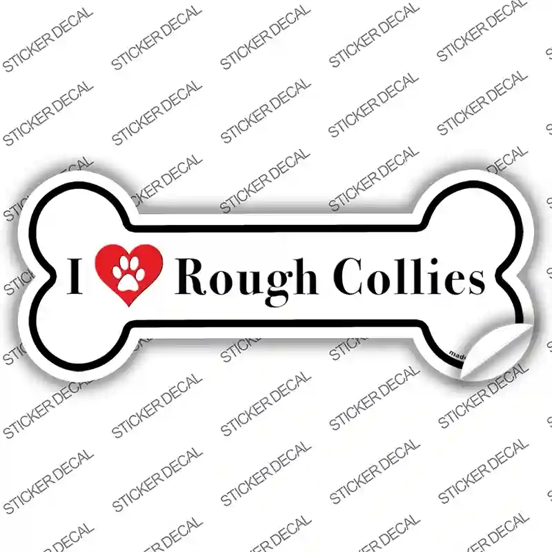 B-143s-S I Love Rough Collies Novelty Bone Sticker Decal - Small
