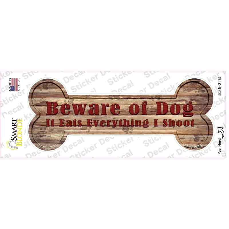 B-011s-M Beware of Dog Eats Everything Novelty Bone Sticker Decal - Medium