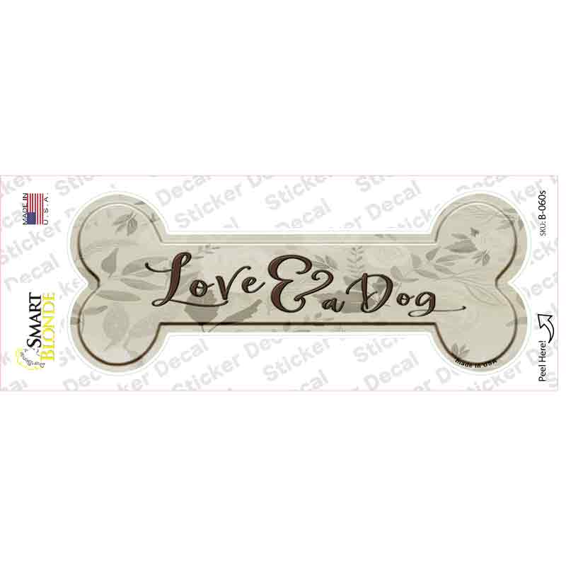B-060s-M Love & A Dog Novelty Bone Sticker Decal - Medium