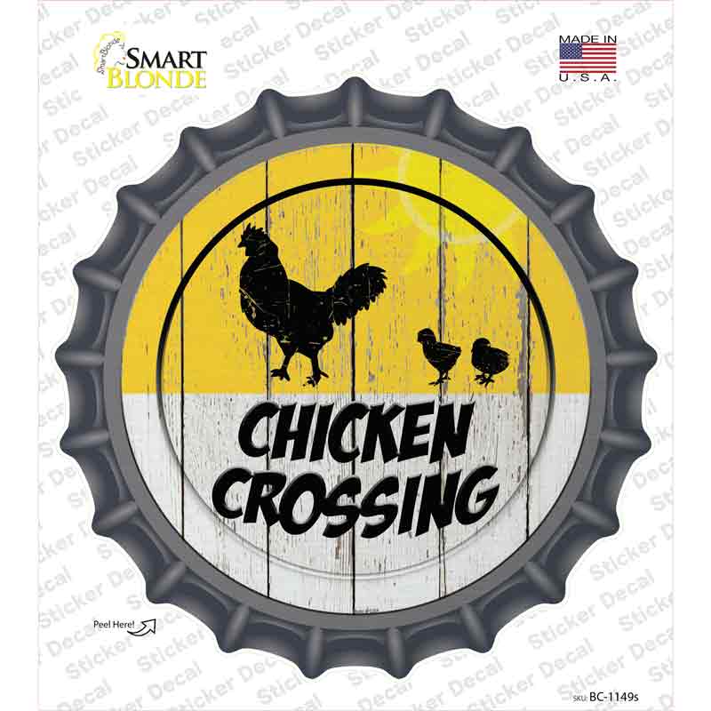BC-1149s-M Chicken Crossing Novelty Bottle Cap Sticker Decal - Medium