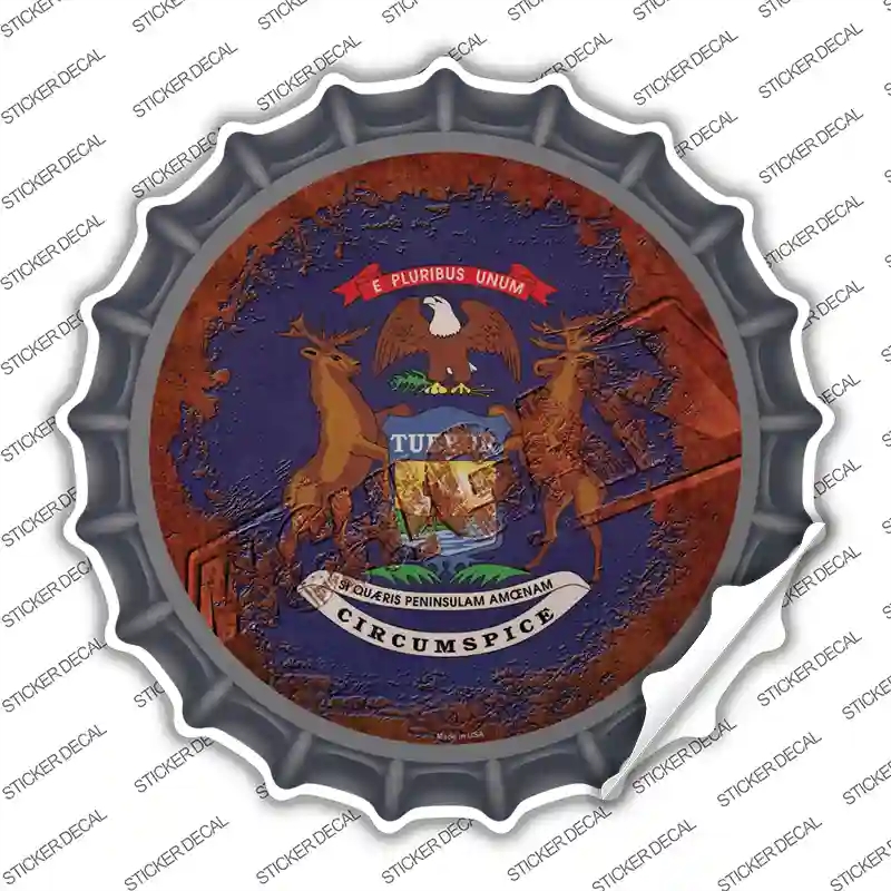 BC-1187s-S Michigan Rusty Stamped Novelty Bottle Cap Sticker Decal - Small