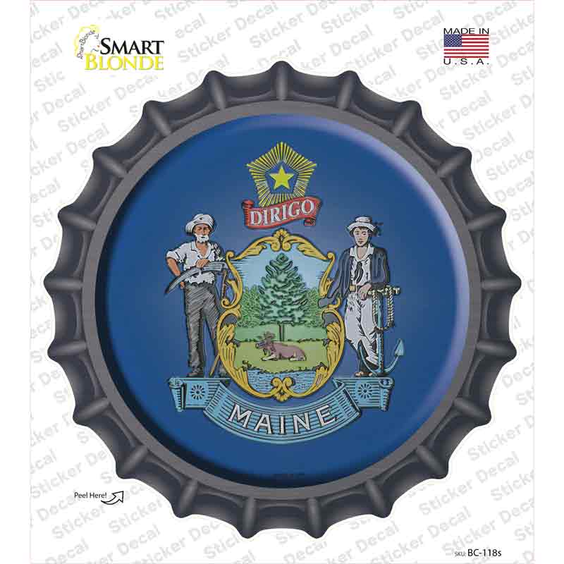 BC-118s-M Maine State Flag Novelty Bottle Cap Sticker Decal - Medium