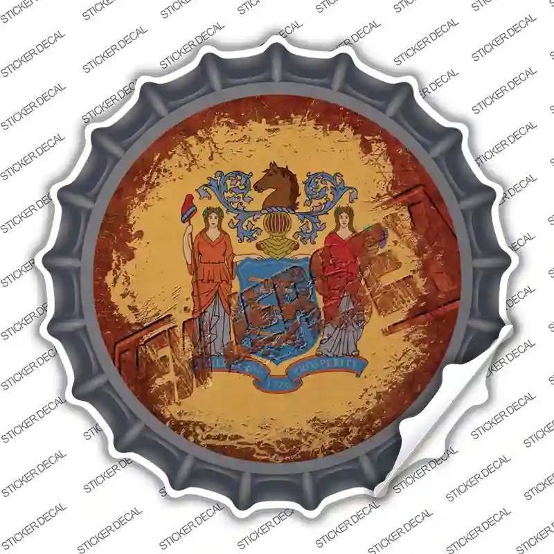 BC-1195s-S   Jersey Rusty Stamped Novelty Bottle Cap Sticker Decal - Small