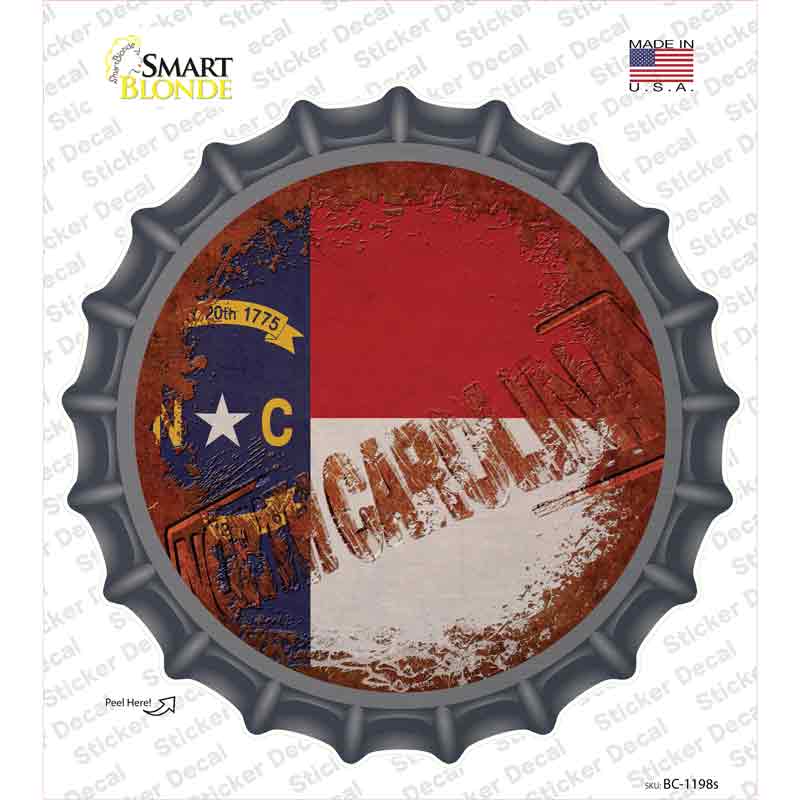 BC-1198s-M North Carolina Rusty Stamped Novelty Bottle Cap Sticker Decal - Medium
